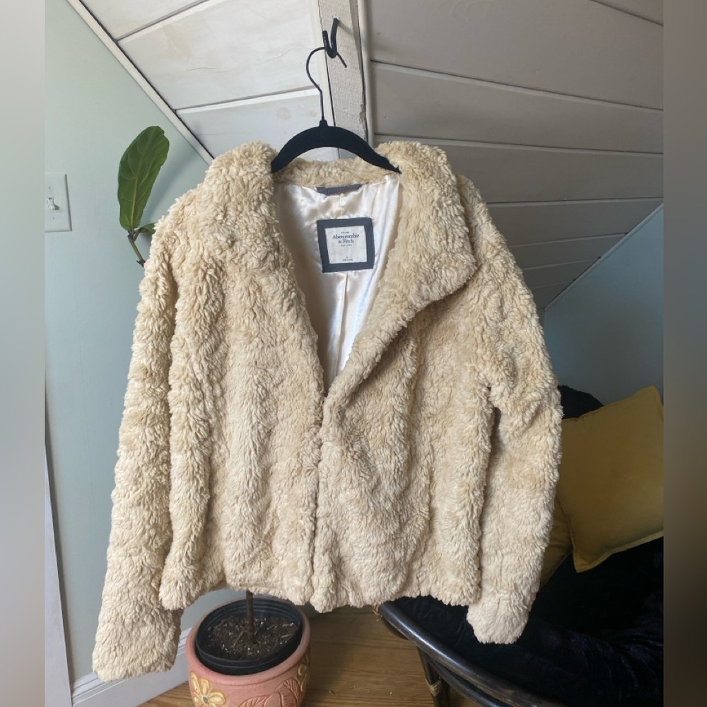 Abercrombie & Fitch Tan Faux Sherpa Teddy Jacket Large - Picture 6 of 6